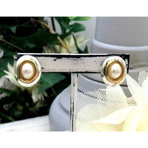 Vintage Gold & Silver-Tone Clip-On Earrings With Faux Pearl Accents